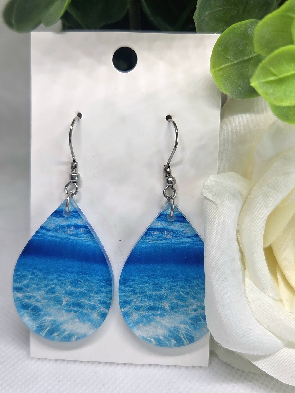Blue Teardrop Ocean Wave Earrings